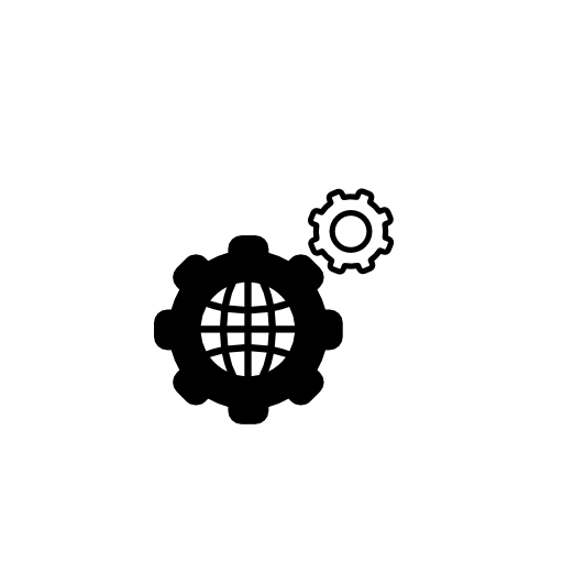 World grid with cogwheels inside a circle