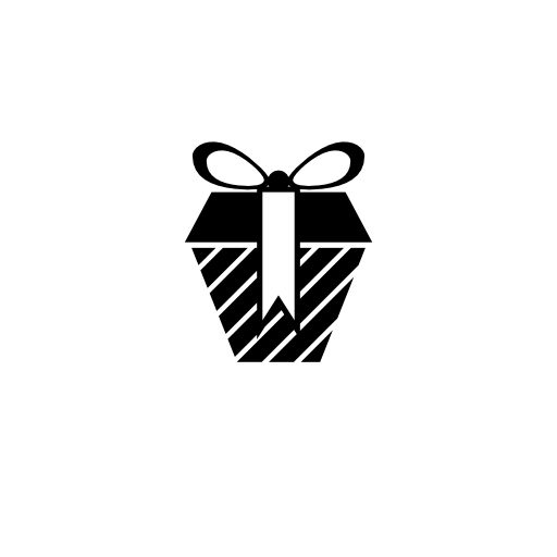 Giftbox of black striped design with a ribbon on top