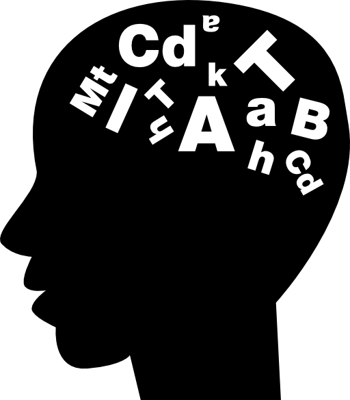 Bald male head side view with letters inside