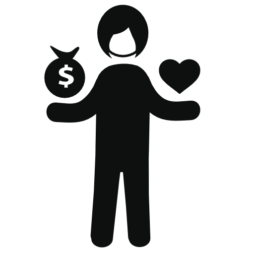 Person between love and money