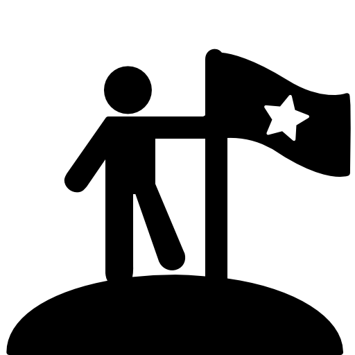Man standing on planet surface with a flag with one star