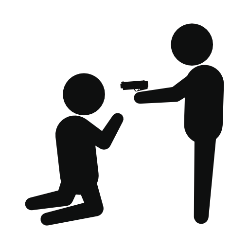 Criminal pointing with a gun to a person on knees