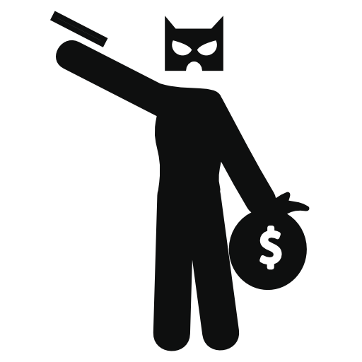 Armed robber with cat mask and a bag of dollars