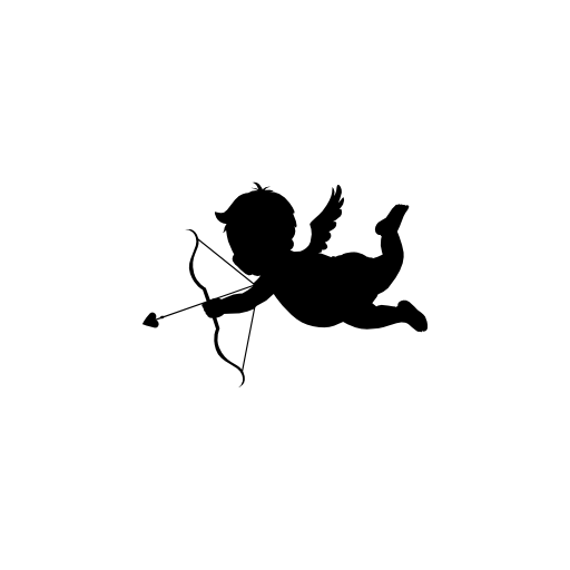Cupid in flight silhouette with bow and arrow