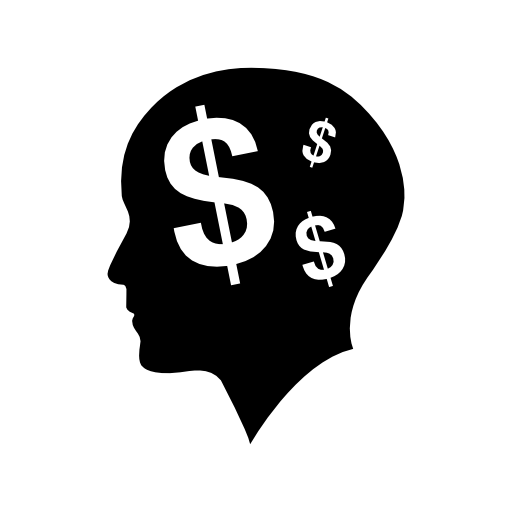 Man bald head with dollars symbols as thoughts about money