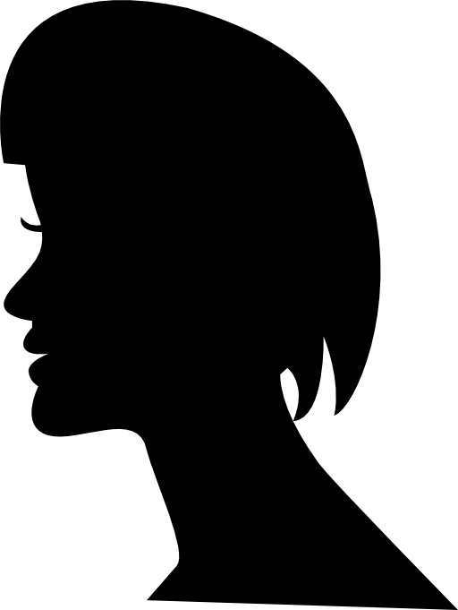 Female head silhouette from side view with short hair style cut