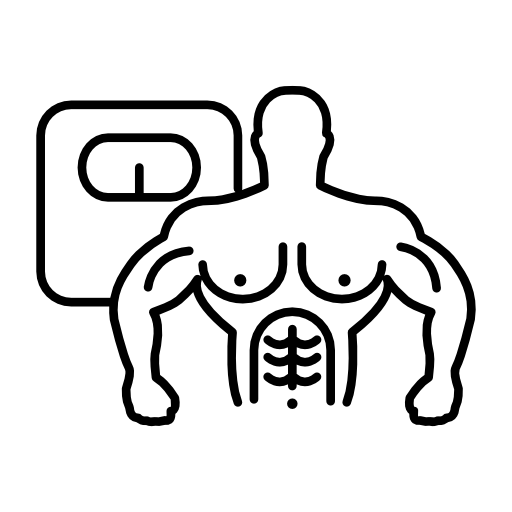 Muscular male torso and a scale