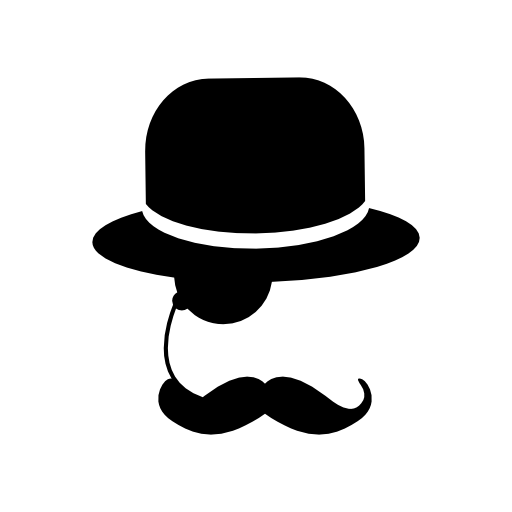 Elegant man with one eyeglass mustache and hat