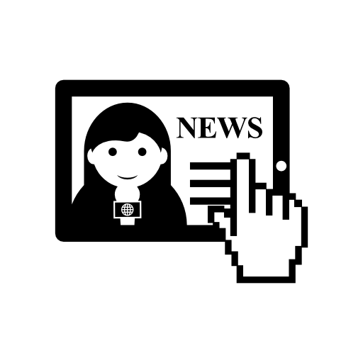 Hand choosing of a list of news with a female journalist image on tablet screen