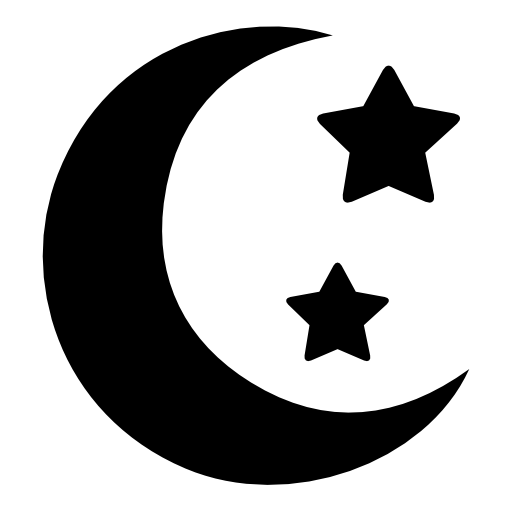 Crescent moon phase shape with two stars
