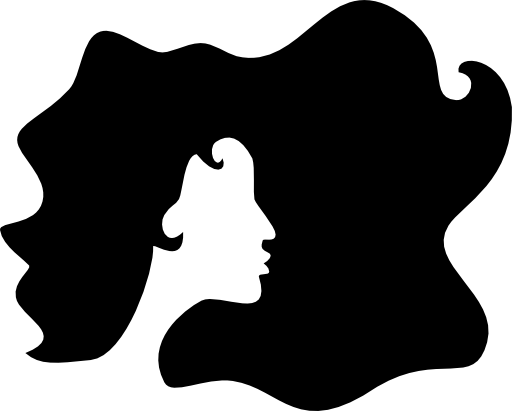 Curled black long female hair shape