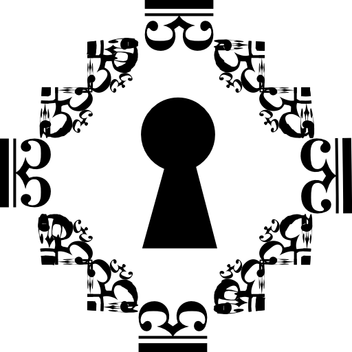 Keyhole shape in a rhomb of decorative squares