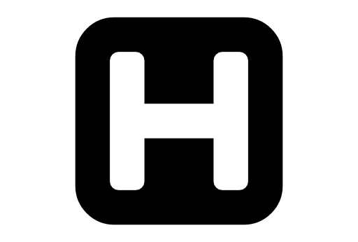 Hotel letter h sign inside a black rounded square