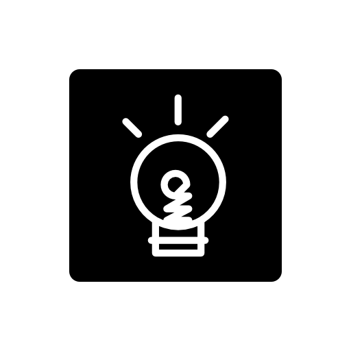 Light bulb doodle on a square black background