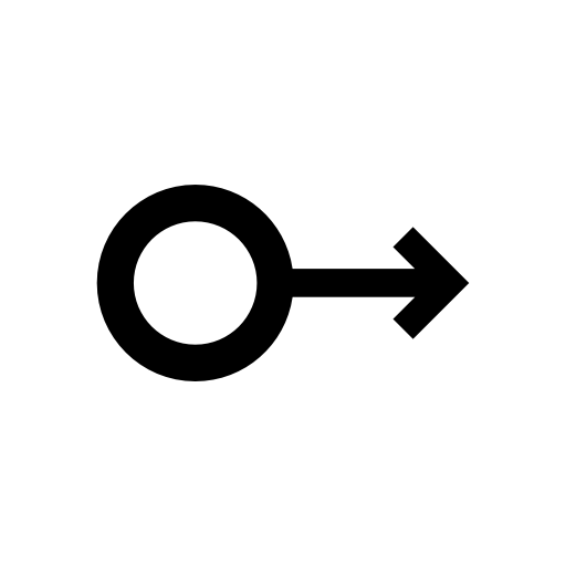Circle outline of small size connected to arrow pointing to the right