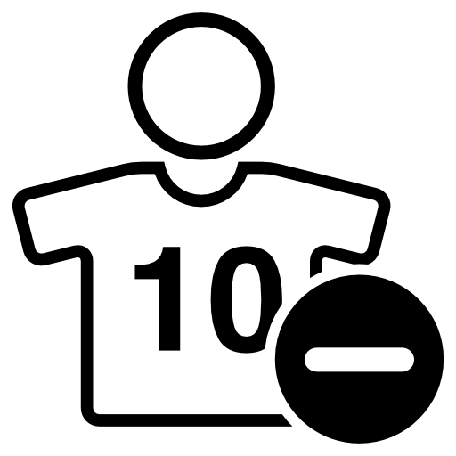 Football player number 10 out symbol with minus sign