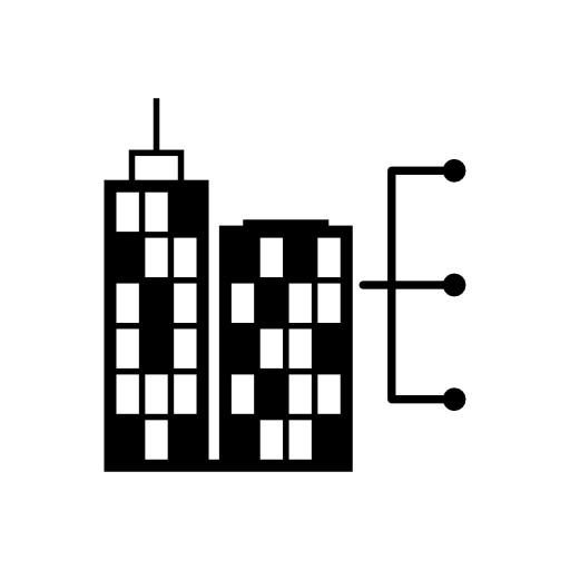 Skyscraper buildings linked to connectors