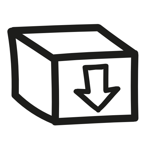 Box with an arrow sign pointing down hand drawn symbol