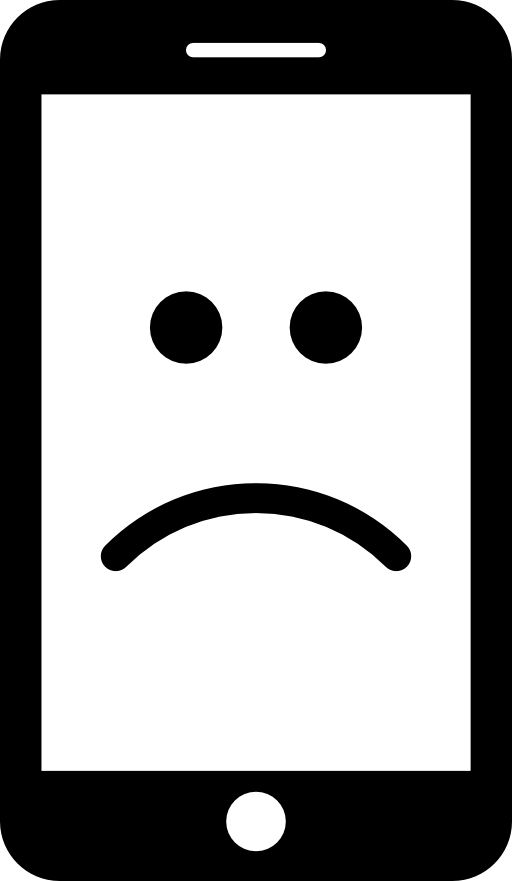 Telephone with sad face on screen