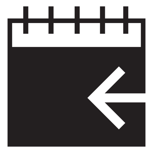 Calendar page with an arrow pointing left, IOS 7 symbol