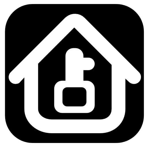 Key and house white outline on a square background