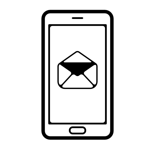 Mobile phone outline with an email envelope opened symbol on screen