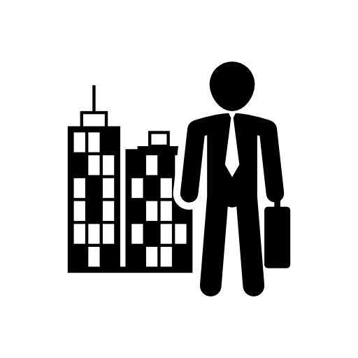 Man wearing business attire with suitcase in a city