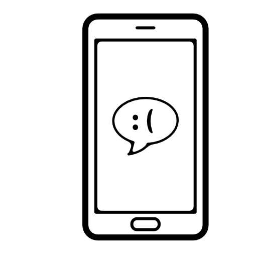 Sad face in a chat bubble by phone
