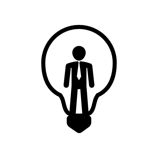 Businessman standing inside a light bulb
