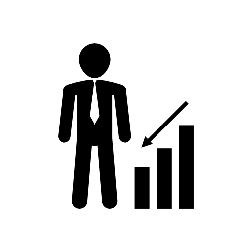 Businessman with down arrow and bar graph