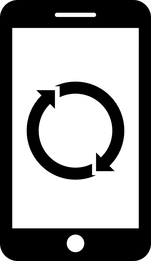 Phone navigation, refreshing content circular arrows symbol on screen