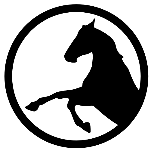 Horse raising front feet inside a circle outline