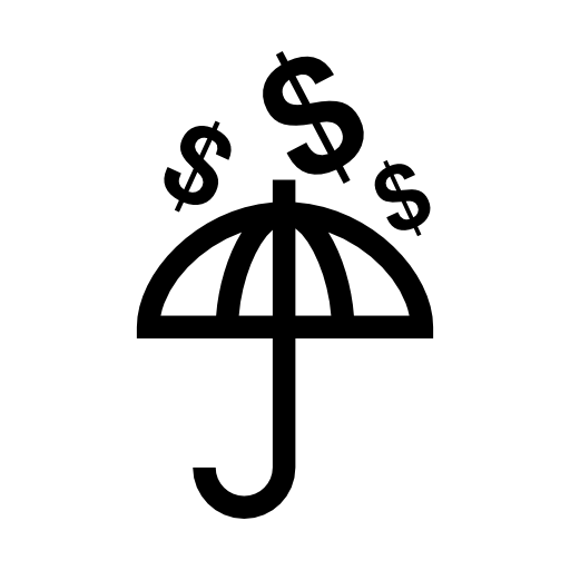 Umbrella and dollars symbols around