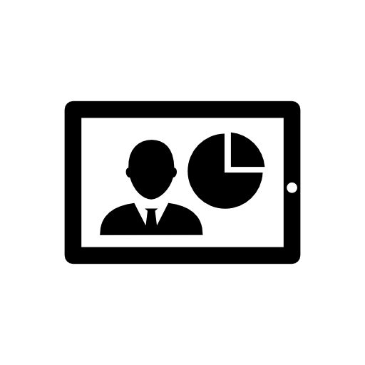 Businessman and business pie graph on a tablet screen