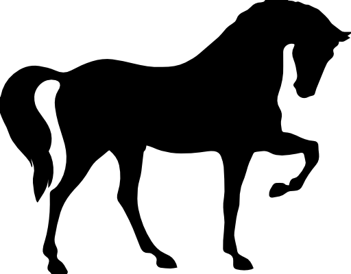 Horse standing on three paws black shape of side view