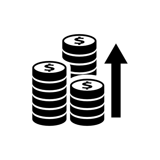 Coins stacks with arrow upwards