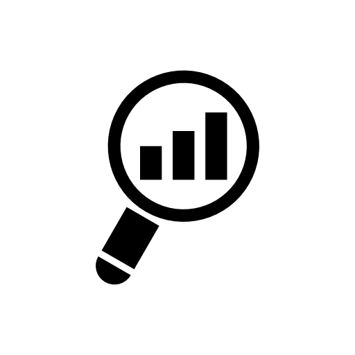 Magnifying glass on a rising bar graph