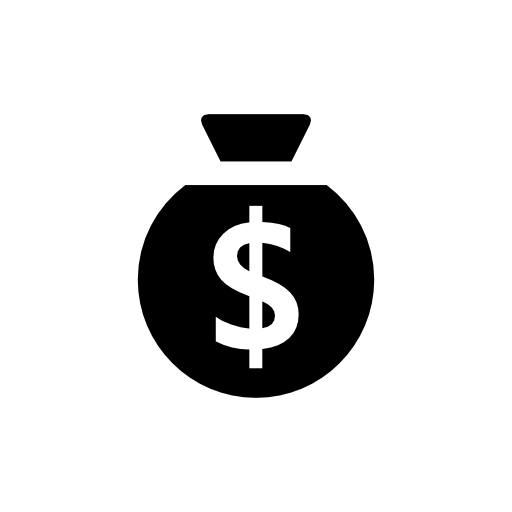 Money bag of black circular shape with dollars sign