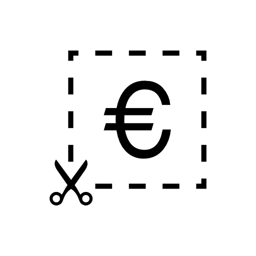 Euro symbol inside a cutted line square with a scissor