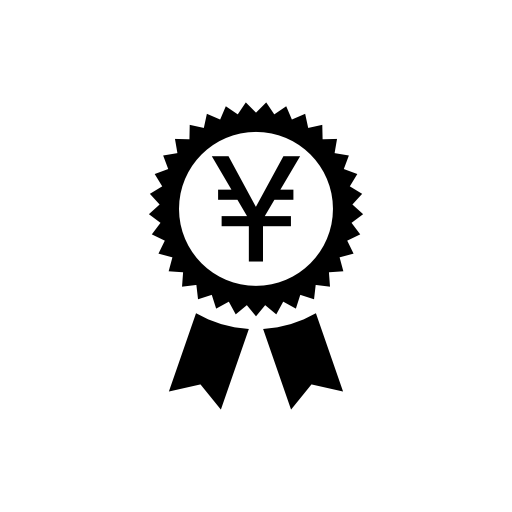 Yen symbol in a circular pennant with ribbon