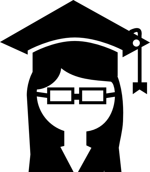 Female university graduate with cap on head and eyeglasses