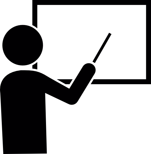 Male cartoon pointing to white board