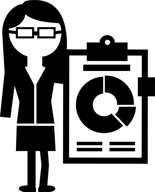 Female professor with eyeglasses and economy circular graphic on a clipboard