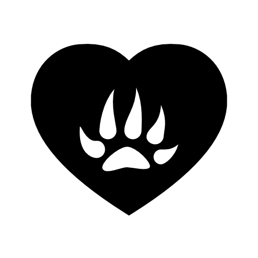 Bear footprint in a heart black shape