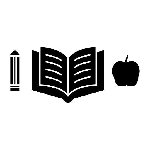 Pen with an open book and apple silhouette