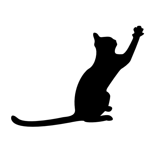 Cat black silhouette with extended tail and one paw to front