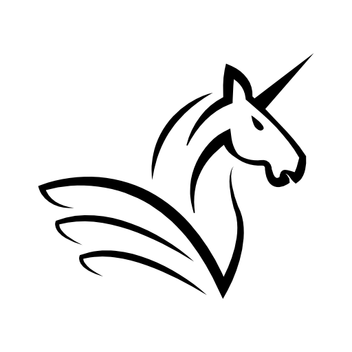 Unicorn horse head with a horn and wings
