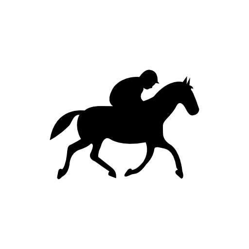 Running horse with jockey black silhouette from side view