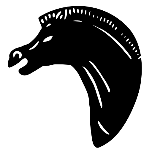 Horse head facing the left silhouette with white details