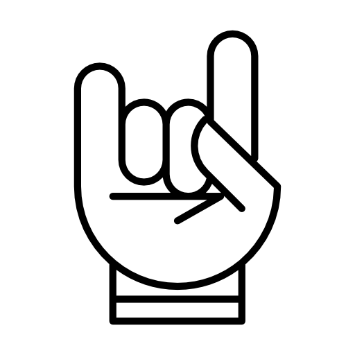 Hand with white outline forming a rock on symbol